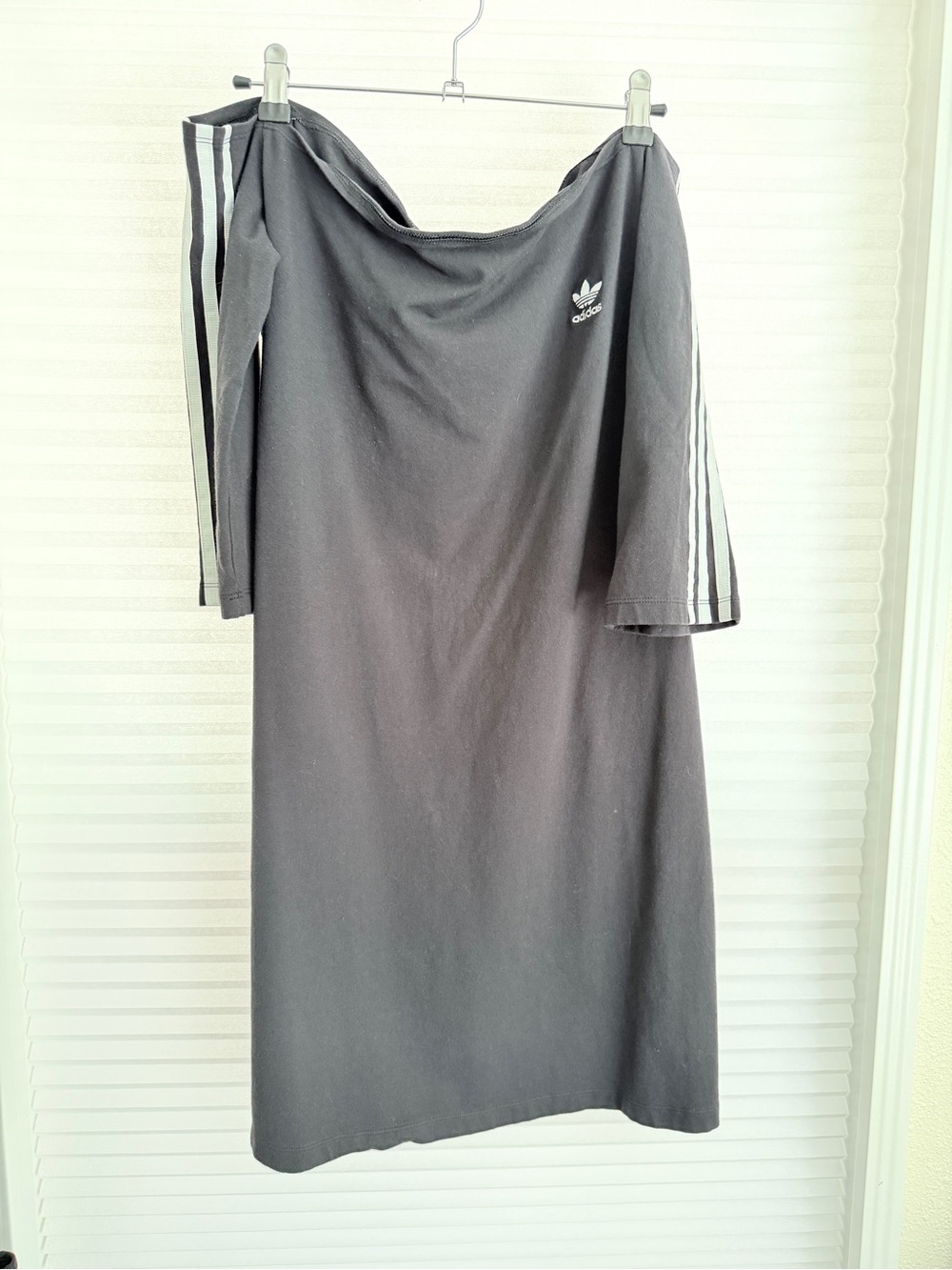 adidas Black Off-Shoulder Mini Dress with White Stripes - Picture 4 of 6